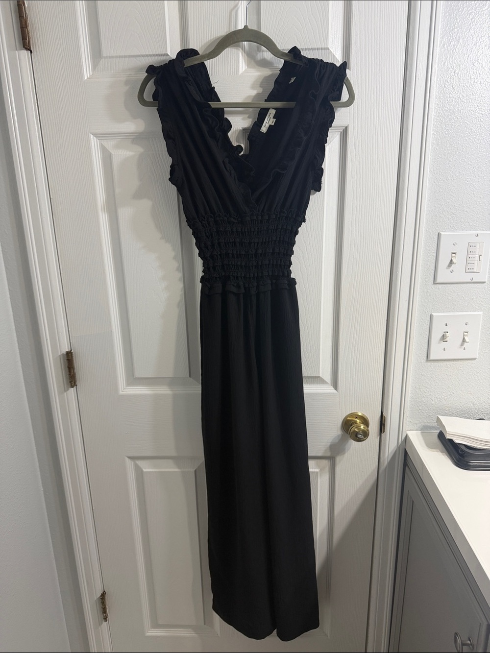 Max Studio Black Smocked V-Neck Jumpsuit